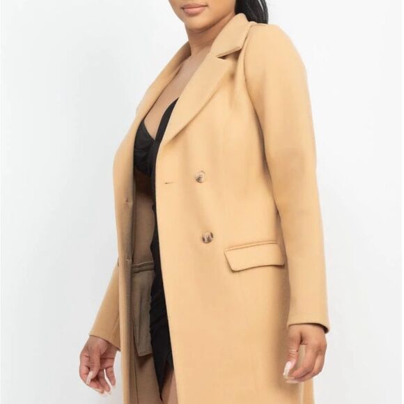 Camel double breasted solid coat - Picture 3 of 9